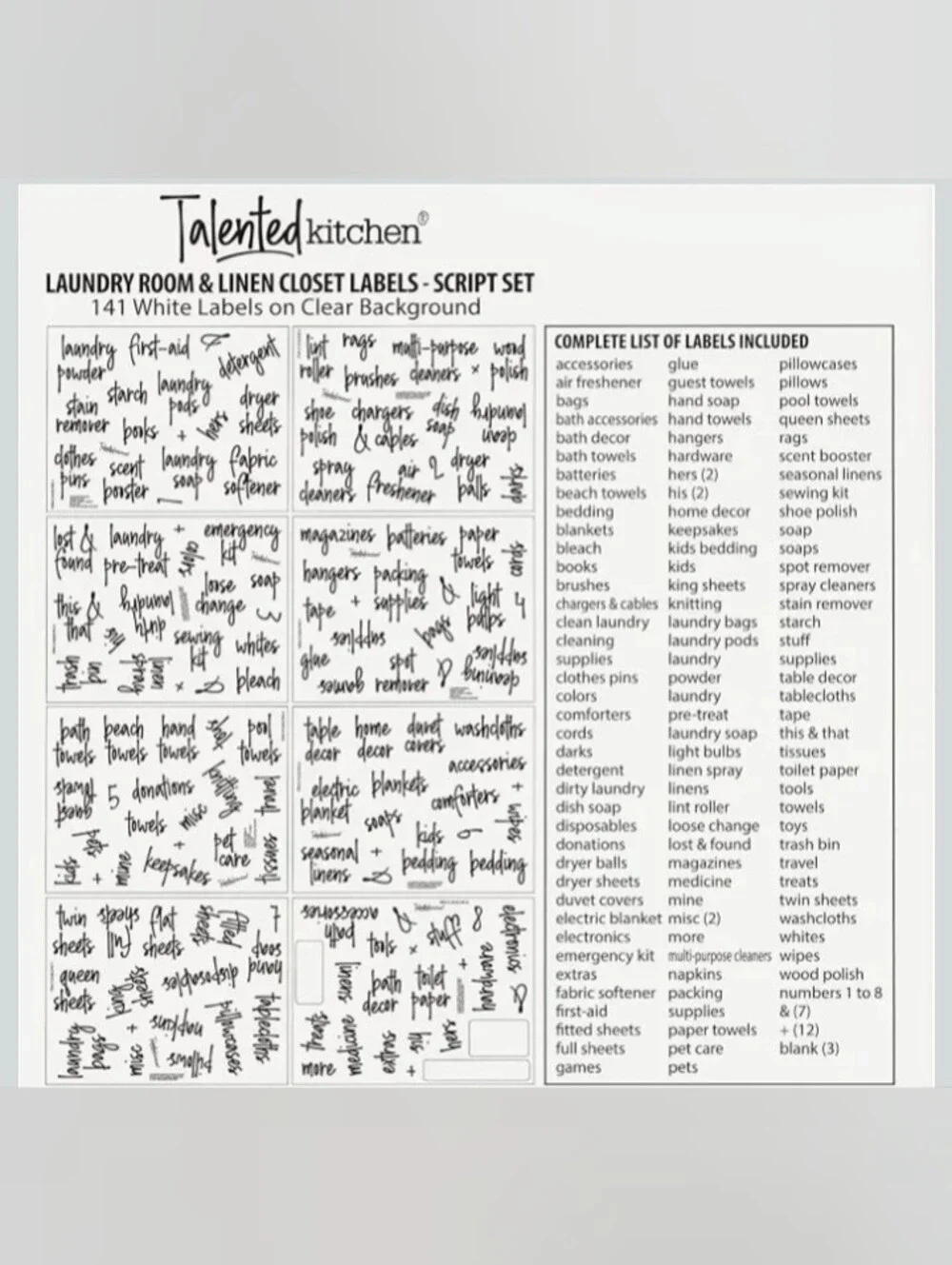 Talented Kitchen 141 Laundry Room Organization Labels NWT